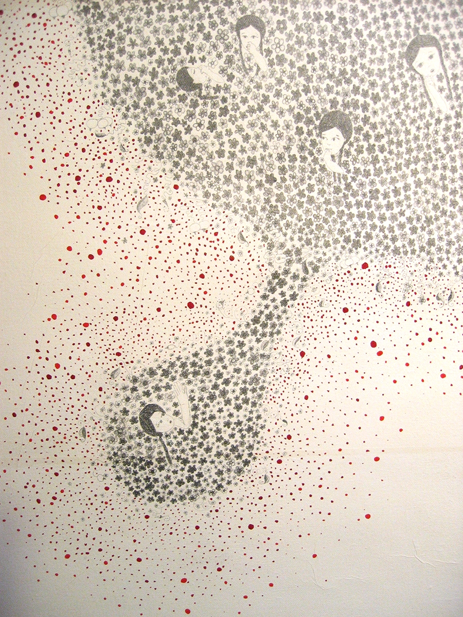Detail of artwork by Kyung Jeon titled Thumb Sucking, 2006, Gouache, graphite on rice paper on canvas, 48.5 x 35.25 inches, 123.2 x 89.5 cm