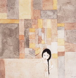 Artwork by Kyung Jeon titled Brown Pojagi4, 2007, Gouache, graphite, watercolor on rice paper on canvas, 15 x 15 inches, 38.1 x 38.1 cm