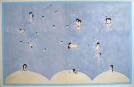 Artwork by Kyung Jeon titled Drowsy with Love, 2007, Gouache, graphite, watercolor on rice paper on canvas, 34.875 x 52.75 inches, 88.6 x 134 cm