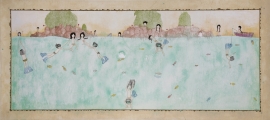 Artwork by Kyung Jeon titled Snorkelers, 2007, Gouache, graphite, watercolor on rice paper on canvas, 23.5 x 52.6 inches, 59.7 x 133.7 cm