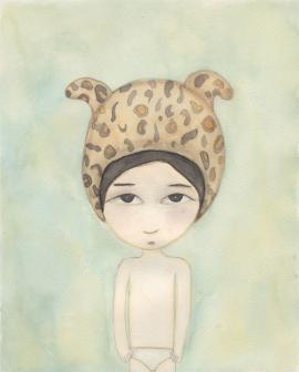 Artwork by Kyung Jeon titled Leopard Hat, 2010, Watercolor, pencil on paper, 10 x 7.5 inches, 25.4 x 19.1 cm