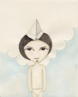 Artwork by Kyung Jeon titled Paper Boat Hat, 2010, Watercolor, pencil on paper, 10 x 7.5 inches, 25.4 x 19.1 cm