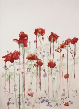 Artwork by Kyung Jeon titled Rose Garden, 2011, Watercolor, gouache on rice paper on canvas, 46.75 x 33.75 inches, 118.7 x 85.7 cm