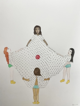 Artwork by Kyung Jeon titled Safety Net Hospital Gown, 2021, Watercolor & graphite on paper, 16 x 12 inches, 40.6 x 30.5 cm
